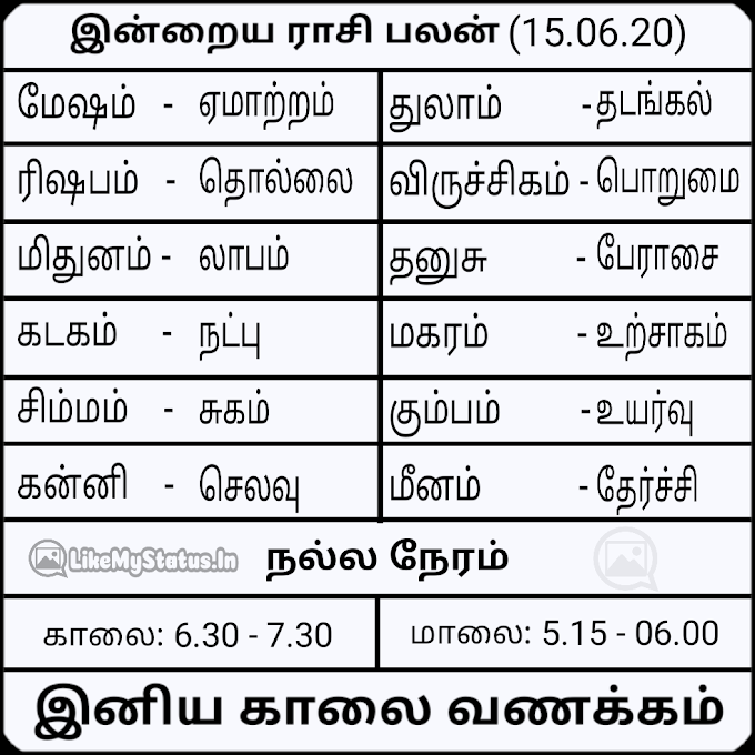 இன்றைய ராசி பலன் (15.06.20)... With Kaalai Vanakkam Image...