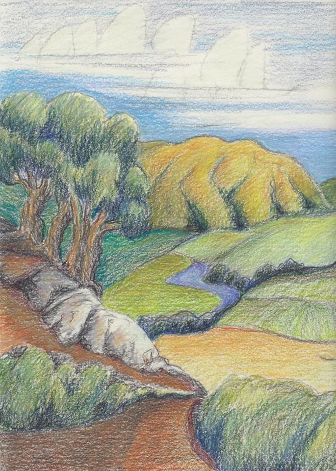 Maureen Hurley Art 2 colored pencil landscapes 9x12”