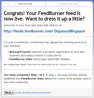 Pembuatan feedburner berhasil Pembuatan feedburner berhasil