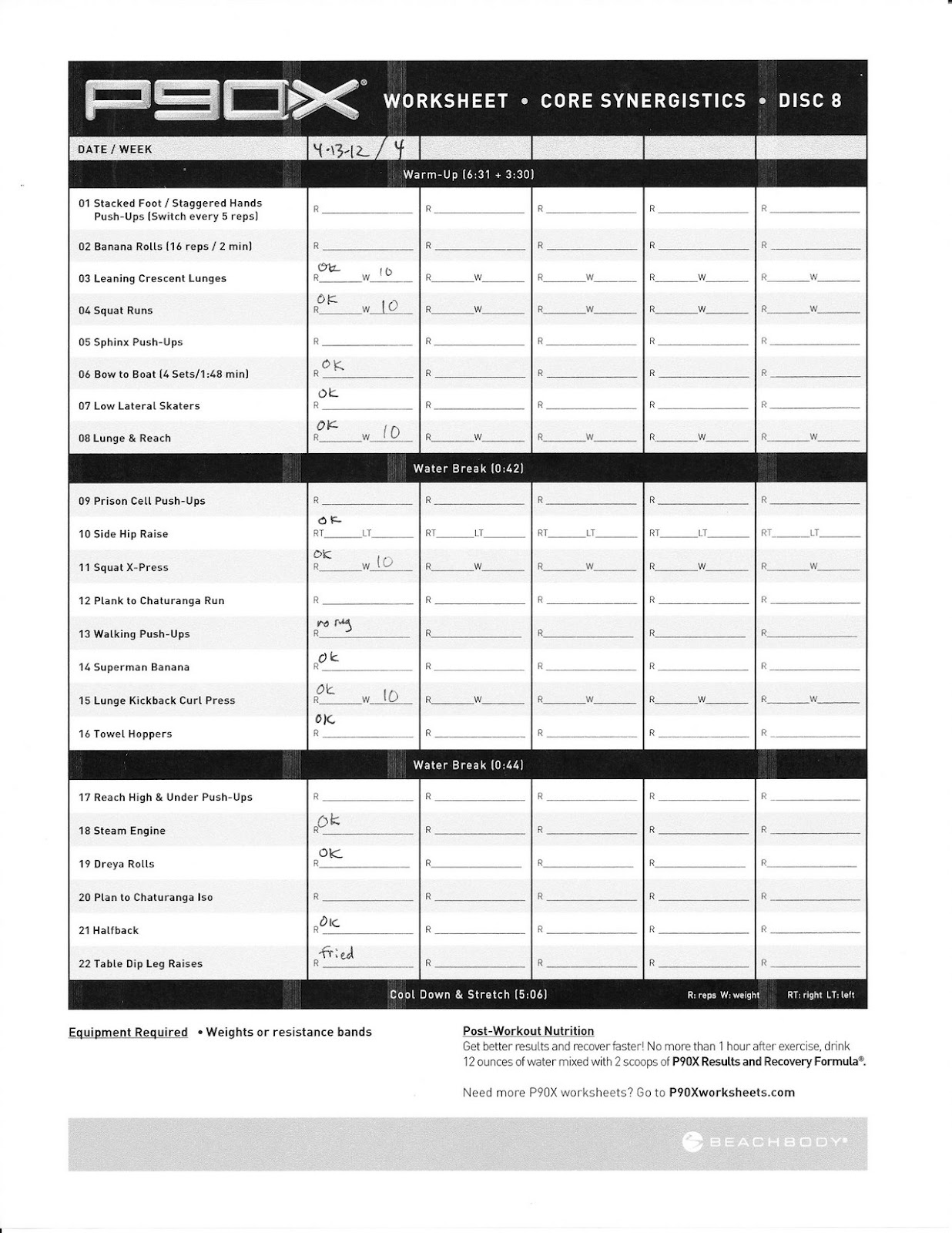 P90x Core Synergistics Workout Sheet Blog Dandk