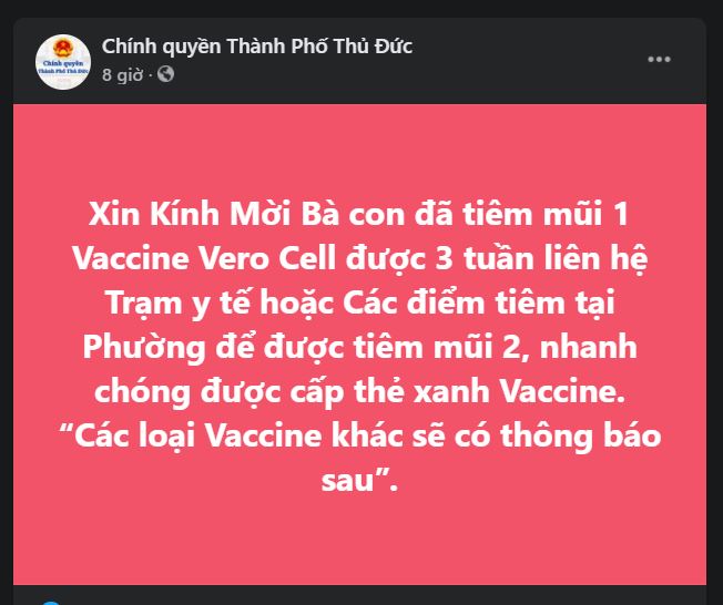 Cách tiêm mũi 2 vaccine Vero Cell ở Thủ Đức