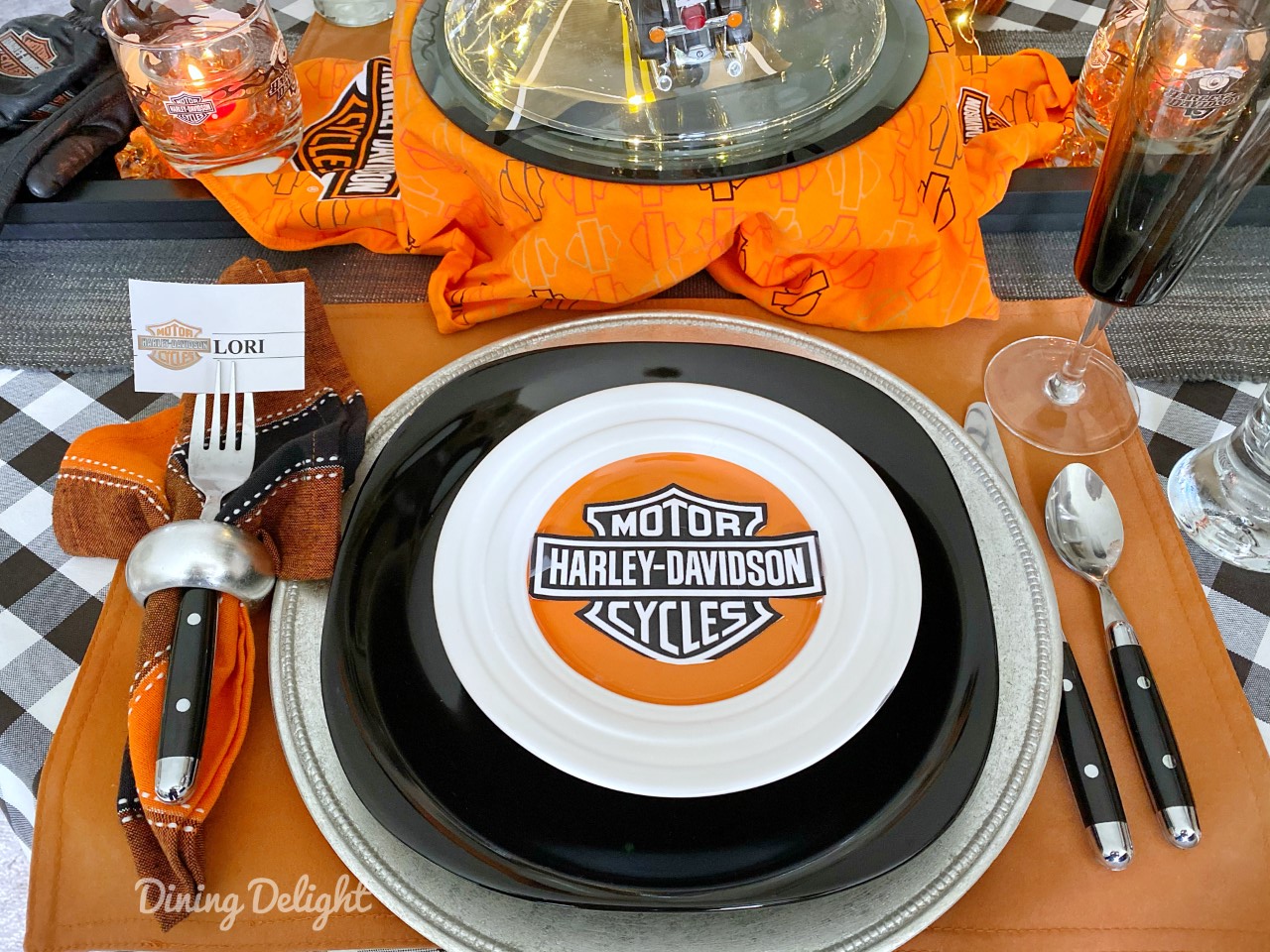 Dining Delight Father's Day Table with Harley Davidson Theme