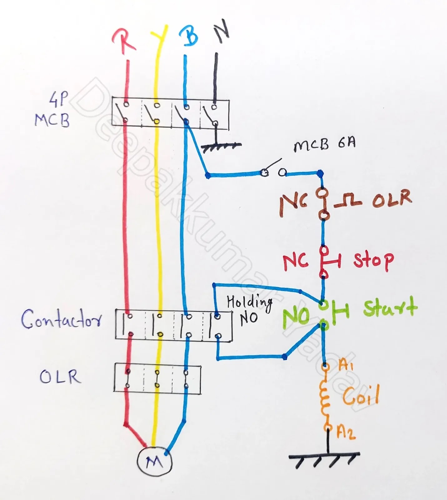 Power Wiring Diagram Dol Starter, Dol Starter Electrical Wiring Diagram