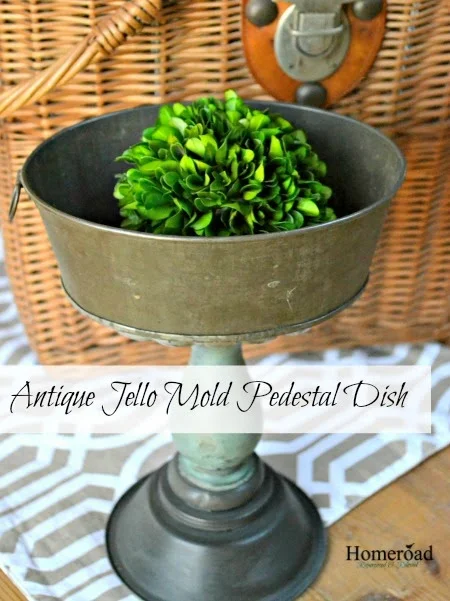 Vintage pedestal dish with boxwood ball