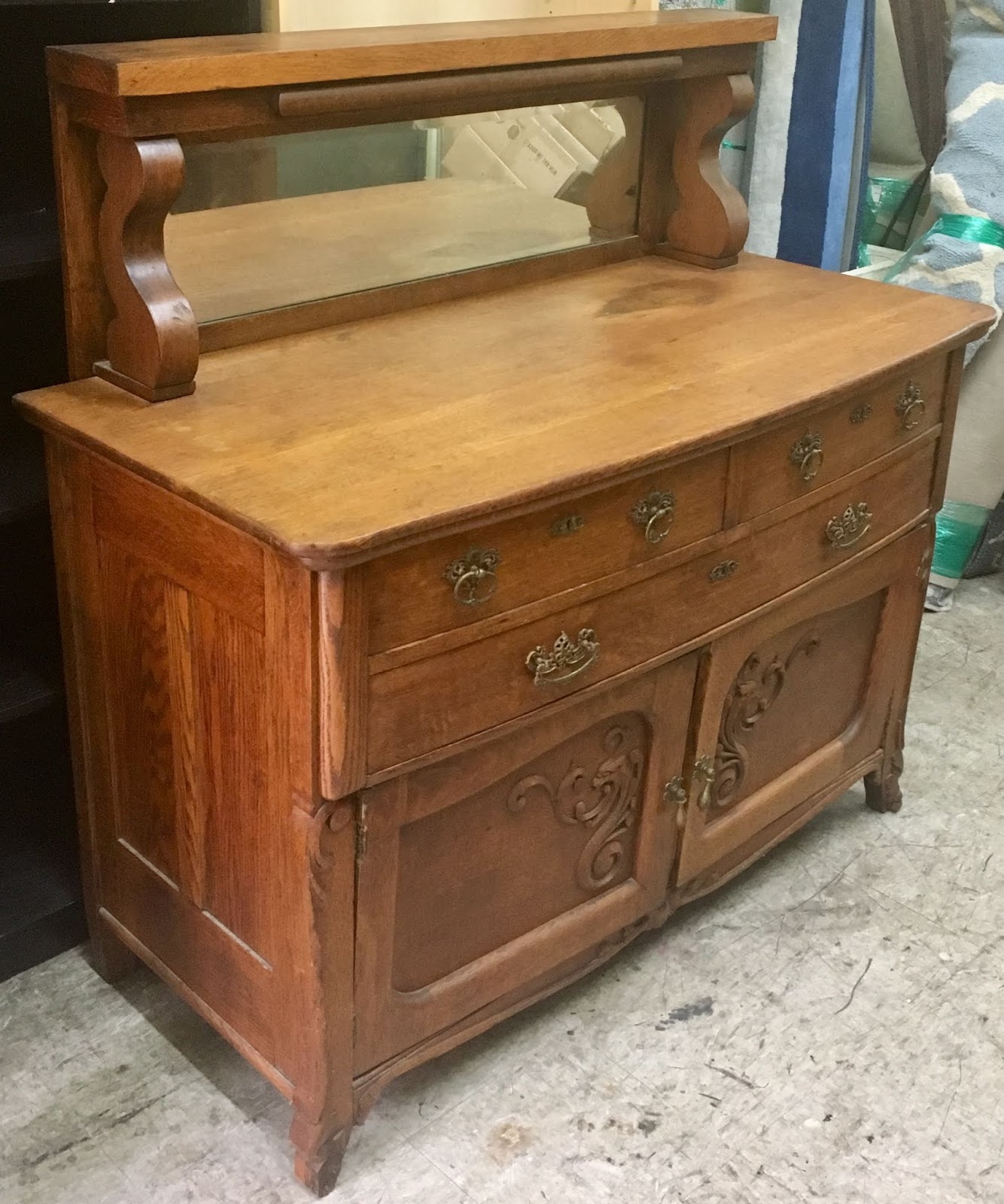 Uhuru Furniture & Collectibles: Oak Empire Buffet with Mirror - $295 SOLD