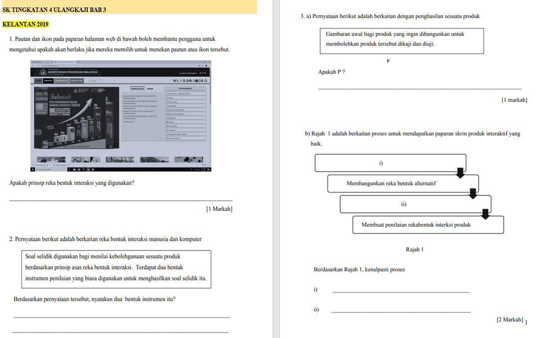 SAINS KOMPUTER & ASAS SAINS KOMPUTER SK T4  KOLEKSI SOALAN ULANGKAJI BAB 3 INTERAKSI MANUSIA