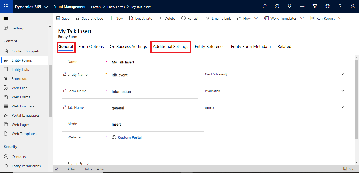 Creating your Event's First Entity Form in Dynamics 365 Portal.