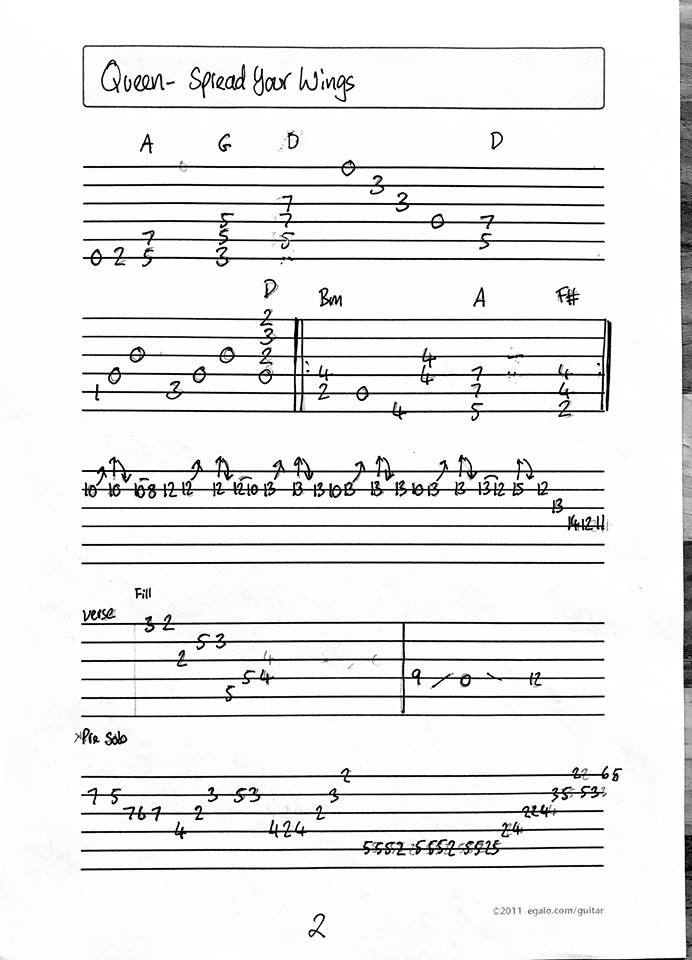 Queen Corner Queen Spread Your Wings Guitar Play Along (Guitar Tab)