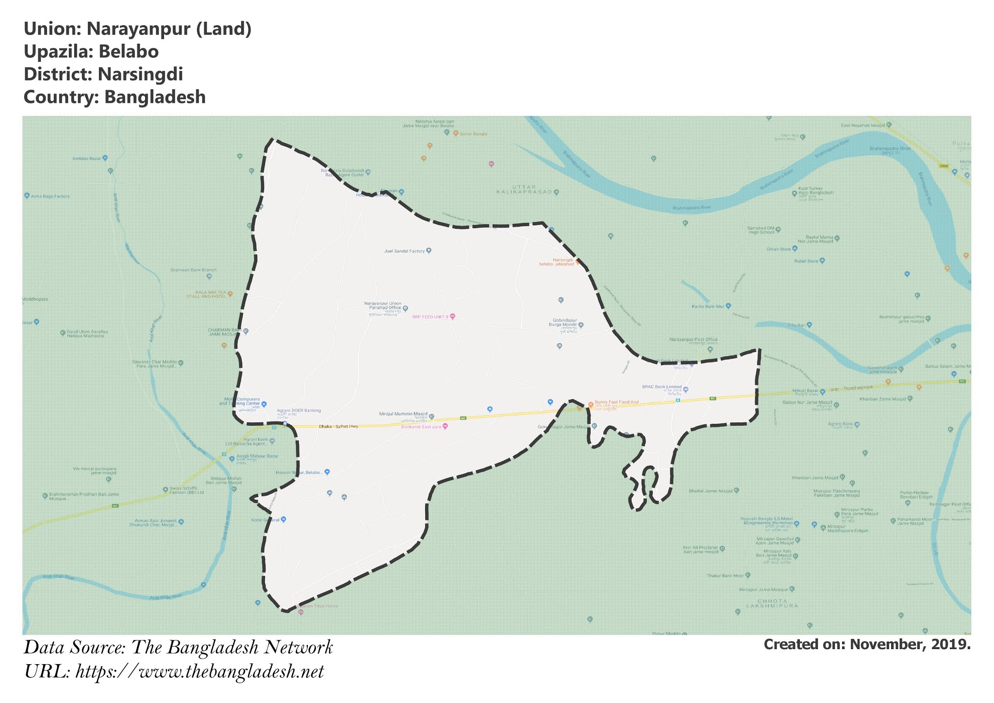 Map of Narayanpur of Narsingdi, Bangladesh.