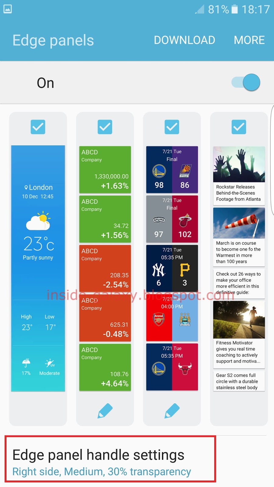 Inside Galaxy Samsung Galaxy S7 Edge How to Change Edge Panel Handle