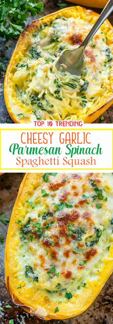 Cheesy Garlic Parmesan Spinach Spaghetti Squash | Show You Recipes