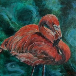 "Flamingo Flare",  flamingo portrait- SOLD!