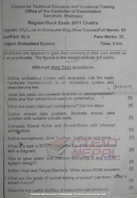 Embedded System - 5th Semester Questions Papers CTEVT | Diploma in ...