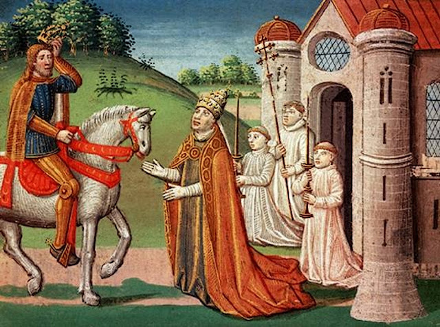 Карл Великий и папа Адриан I. В 772 г. папа Адриан I призвал его для защиты от лангобардского короля Дезидерия