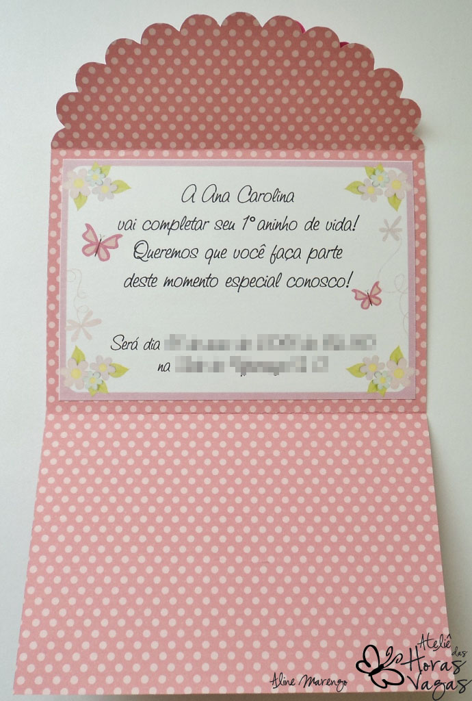 convite artesanal envelope jardim encantado poá rosa pink aniversário 1 aninho