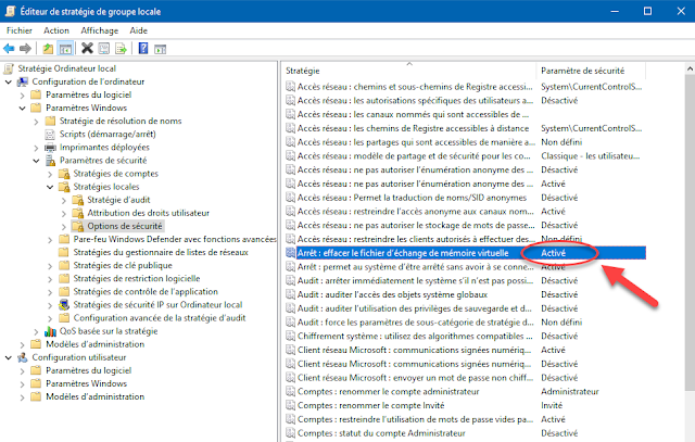 Effacer le fichier d'échange de mémoire virtuelle à l'arrêt dans Windows 10 avec l'éditeur de stratégie de groupe locale Mots-clés : Windows 10, sécurité, trucs, astuces, fichier d'échange, mémoire virtuelle, arrêt Windows, stratégie groupe locale, effacer, informations confidentielles, système, options de sécurité, effacer le fichier d'échange de mémoire virtuelle