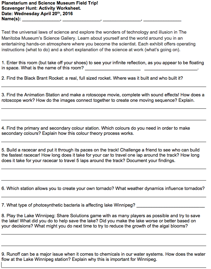 Field Trip Reflection Worksheet