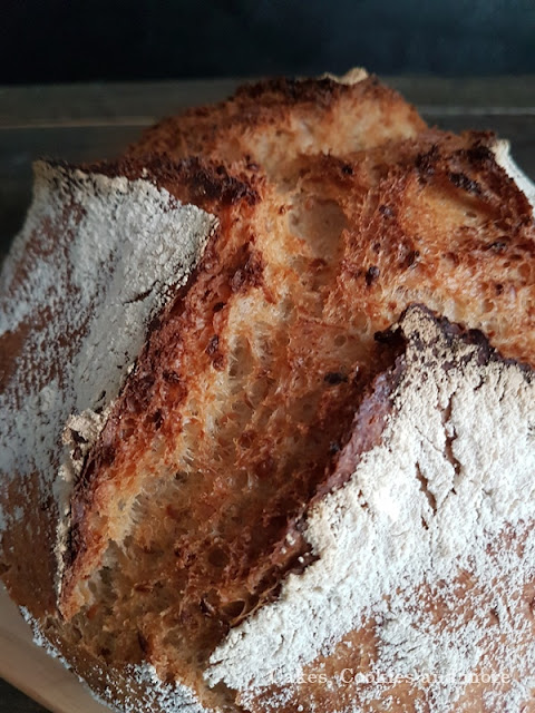 No knead Dinkelbrot mit Leinsamen und Vollkornflocken