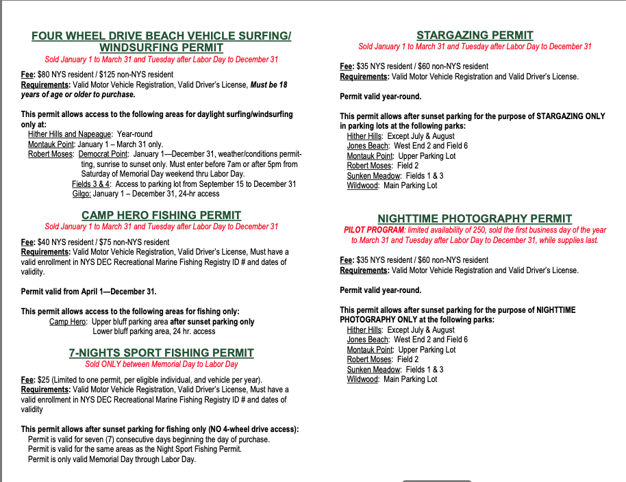 LIBAG, Long Island Beach Access Group 2021 Dashboard Permits NYS Parks