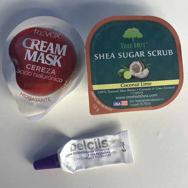 Tree Hut shea Sugar Scrub / Revox Cream Mask / Belcis Crema Regneradora Intensiva Para Pestañas