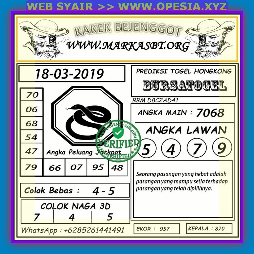 Kode Syair hongkong Senin 18 Maret 2019 GOsyair SEDIA