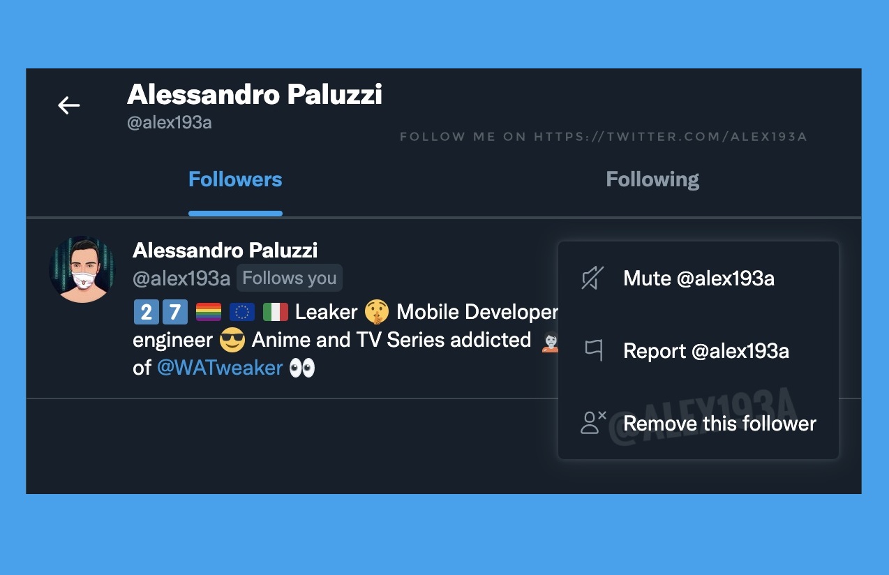 Alessandro Paluzzi on X: #Twitter is working on an option to remove  followers directly from their profile 👀  / X