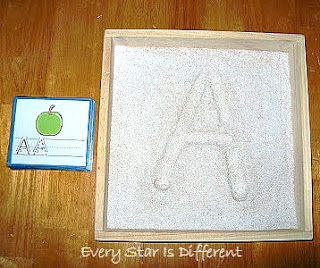 A is for apple sand tray activity