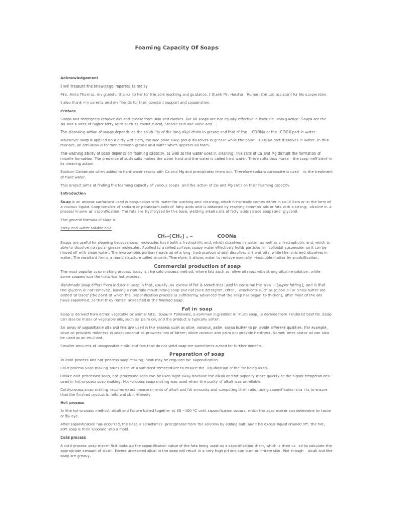 foaming capacity of soaps Scribd india