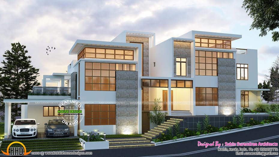Home design for uneven high plot - Kerala home design and floor plans