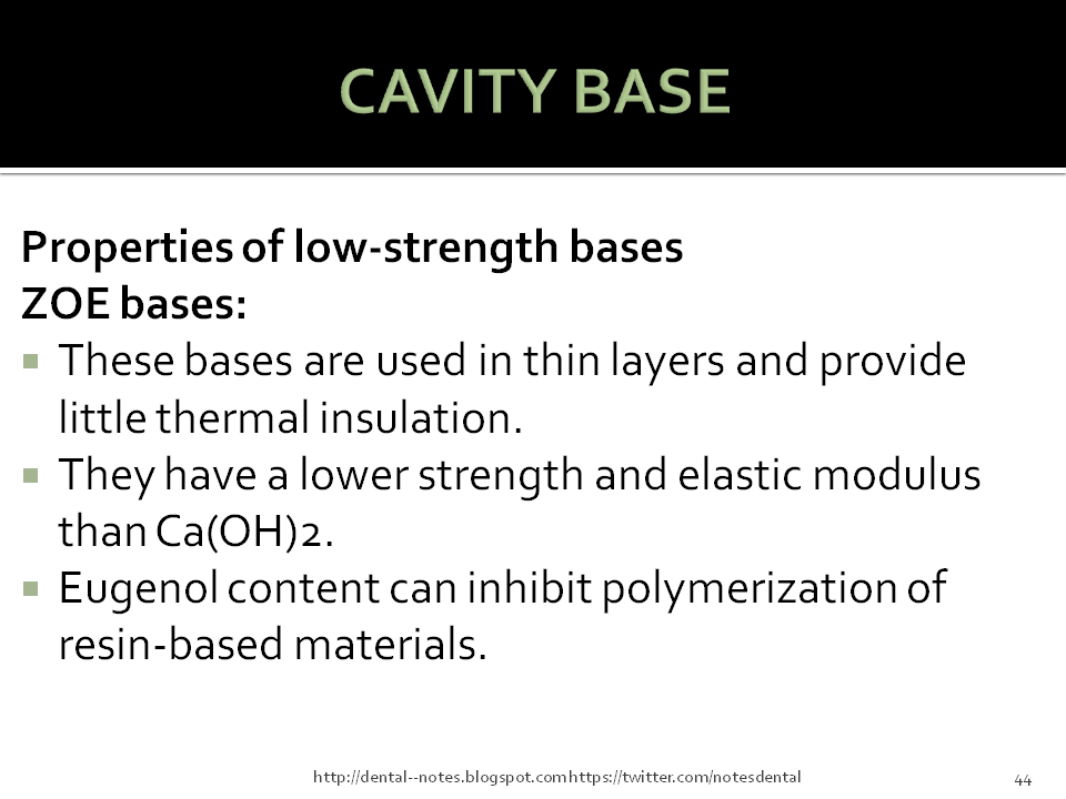 Dental Notes Cavity Varnishes, Liners and Bases NOTES continued