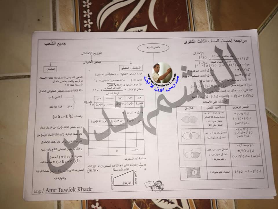 في 9 ورقات مراجعة الإحصاء للصف الثالث الثانوي