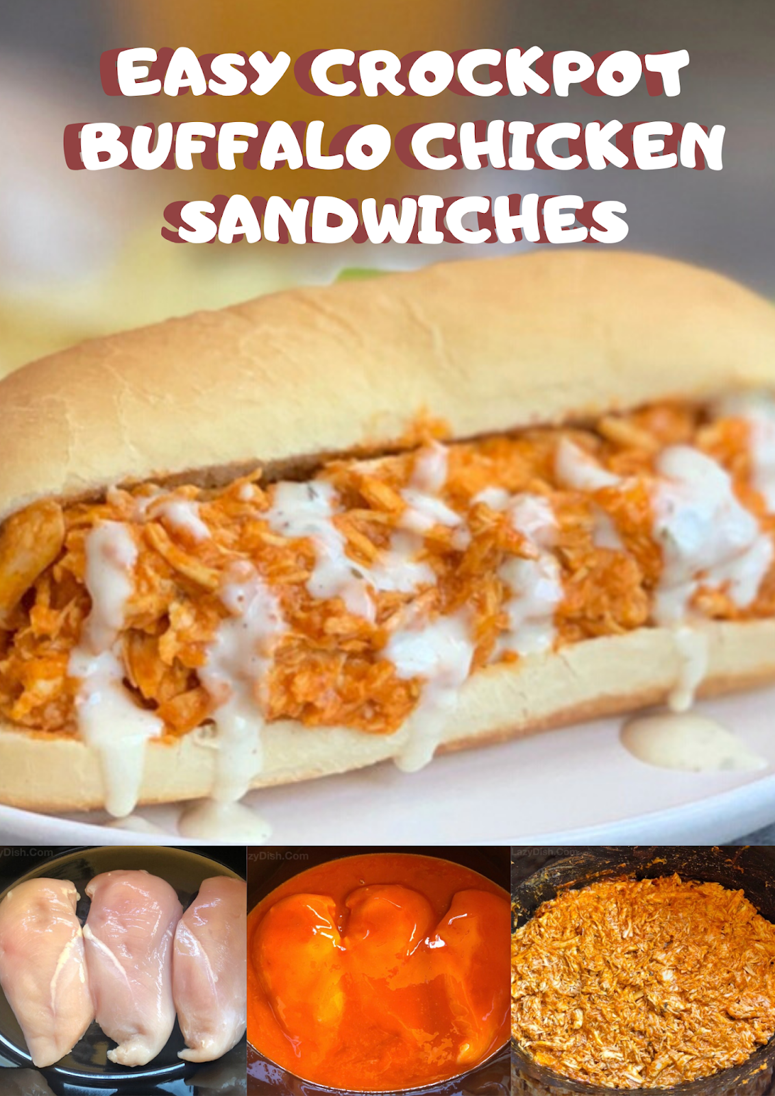 Easy Crockpot Buffalo Chicken Sandwiches
