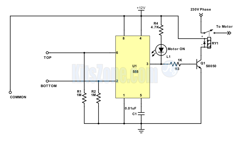 Water level controller using 555 timer