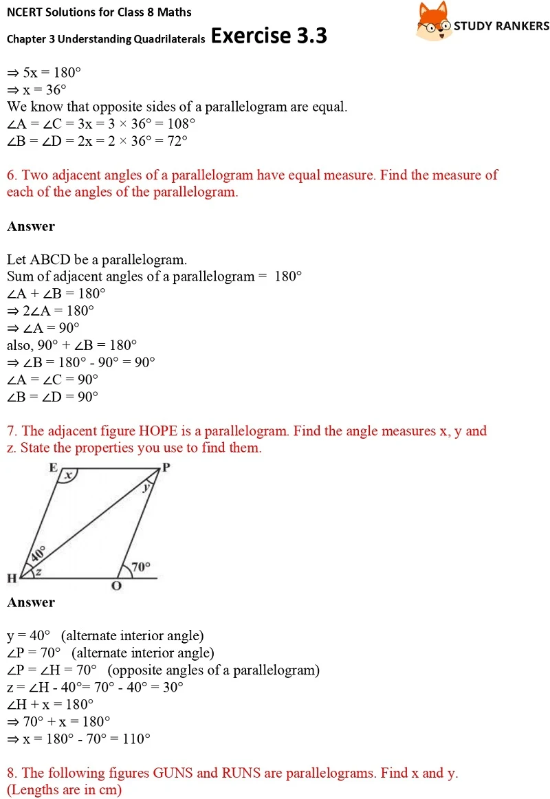 NCERT Solutions for Class 8 Maths Ch 3 Understanding Quadrilaterals Exercise 3.3 4