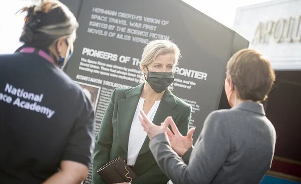 The Countess of Wessex wore a new patch pocket fitted jacket by Victoria Beckham. The Countess was joined by astronaut Helen Sharman