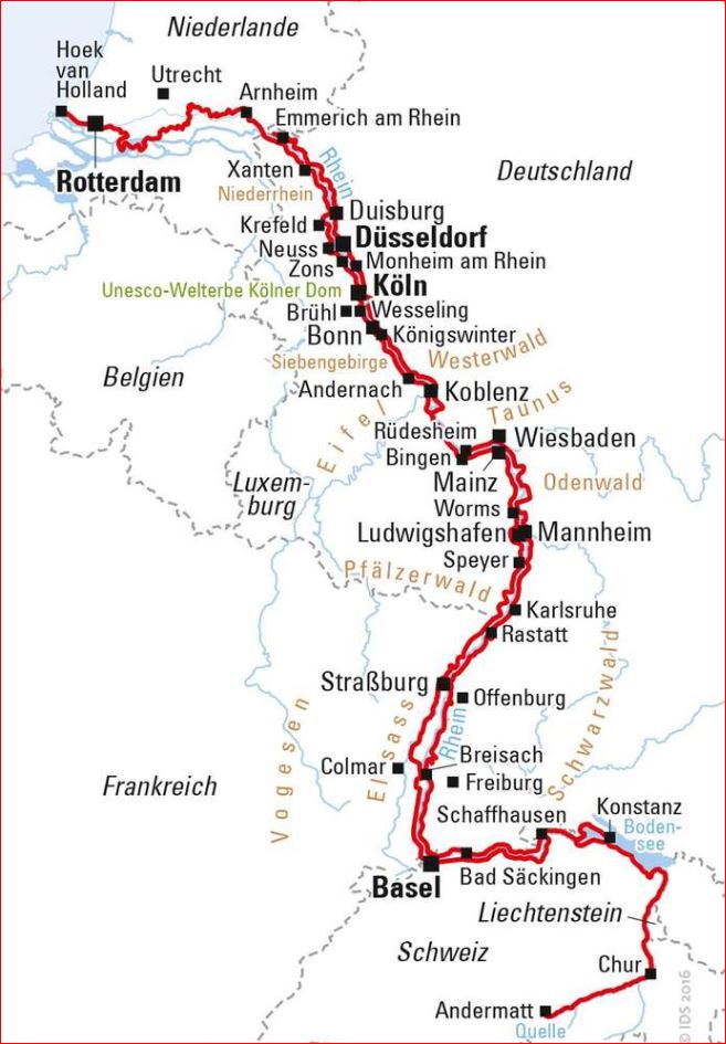 1233 km Rheinradweg - EuroVelo 15