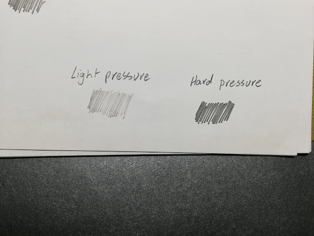 a display of pressure shading with examples of light and hard pressure