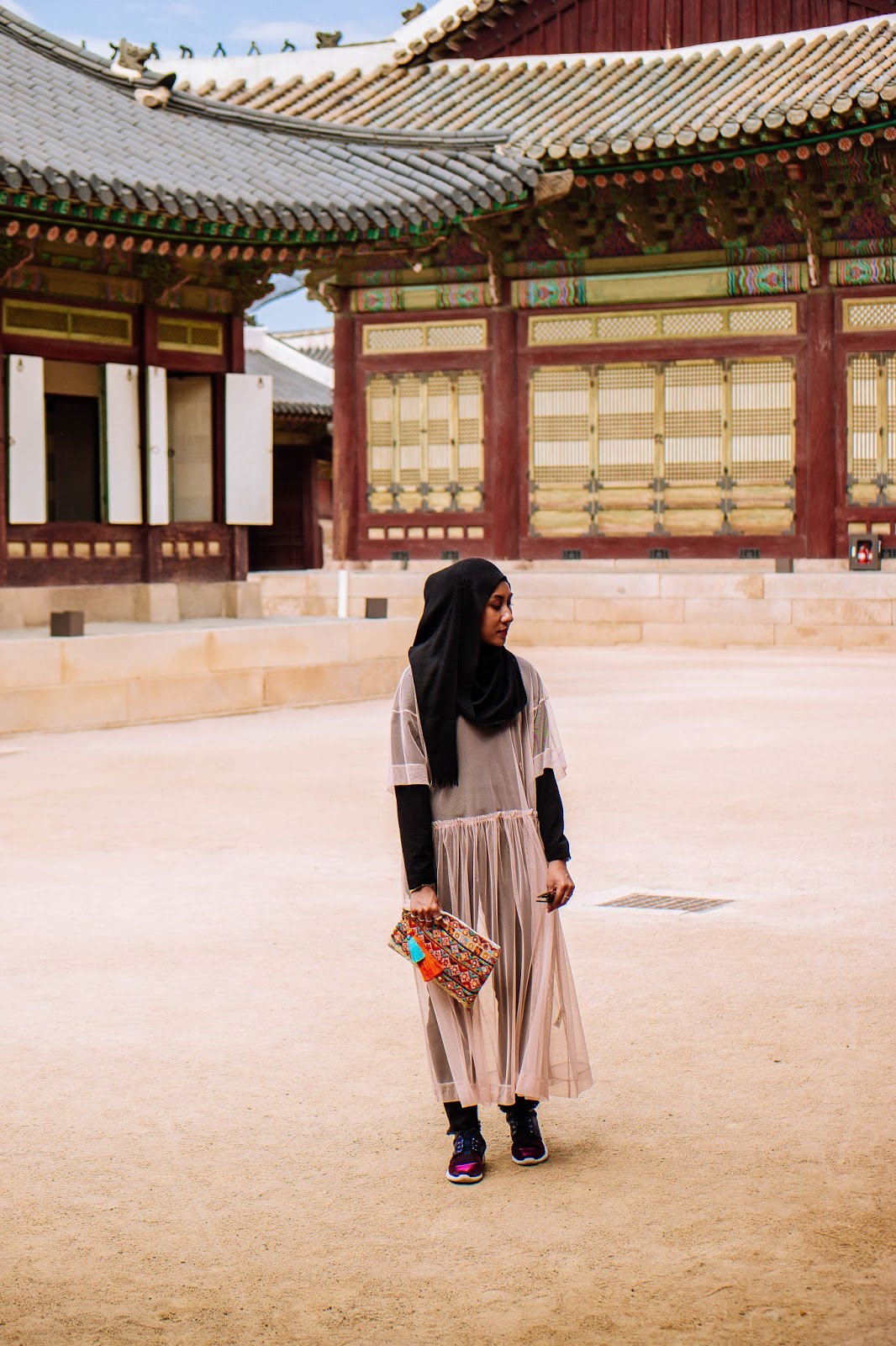 Peach Mesh Dress Colourful Bohemian Clutch Gyeongbokgung Palace Seoul
