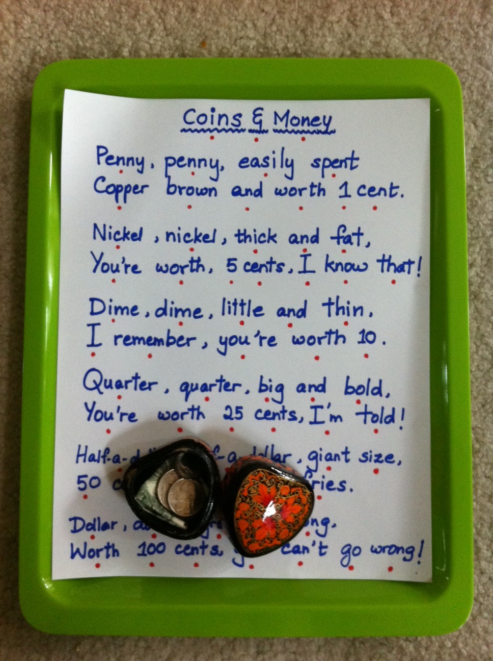 Kingdom of the Pink Princesses Coins/Currency Values Poem