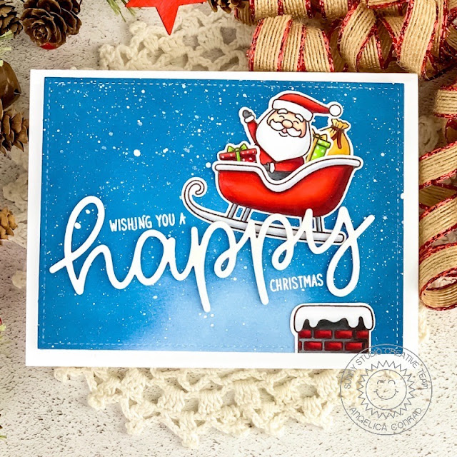 Sunny Studio Stamps: Santa Claus Lane Frilly Frame Dies Happy Word Die Christmas Card by Angelica Conrad Sunny Studio Stamps: Santa Claus Lane Frilly Frame Dies Happy Word Die Christmas Card by Angelica Conrad