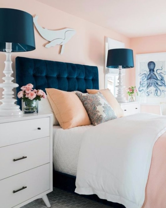 Blue and Pink Coastal Inspired Bedroom at HGTV's Dream Home 2018