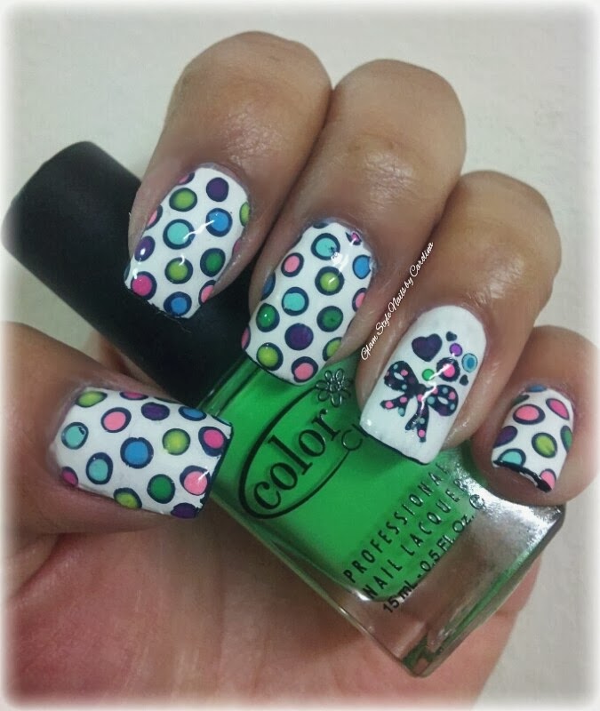 Glam Style Nails by Carolina: NEON POLKA DOTS WITH A BOW