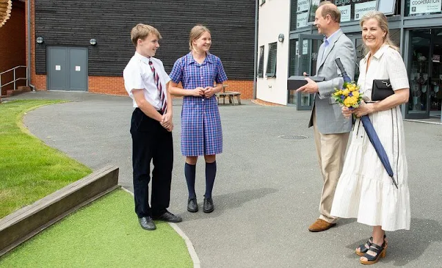 The Countess of Wessex wore a new cotton summer stripe midi dress from ME+EM. Pre-Prep and Music School at Eagle House