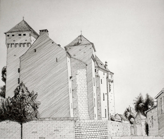 Château du Quercy à l'encre rottring de 0,1 mm (2012) exposé à la mairie pur un an