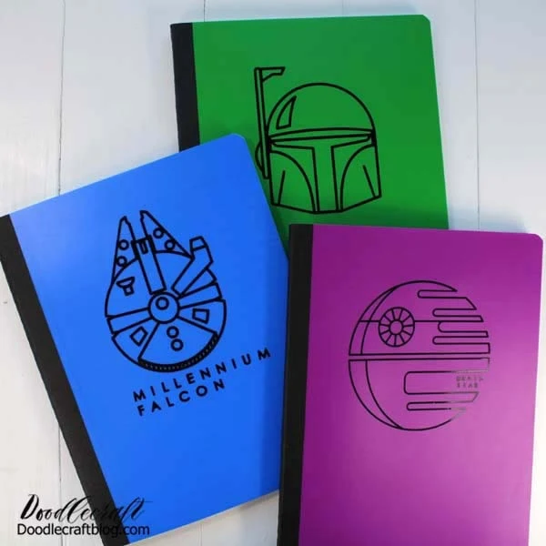 Now these notebooks are the best in a galaxy far, far away! These would make a great handmade gift or Summer journals for the kids.   I love the plastic notebook covers too! They are perfect and don't warp if they get a little moisture on them.
