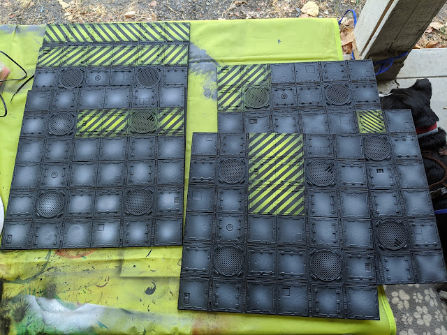 The wider hazard stripes were a lot easier to get consistent. Selection of tiles with Hazard stripes