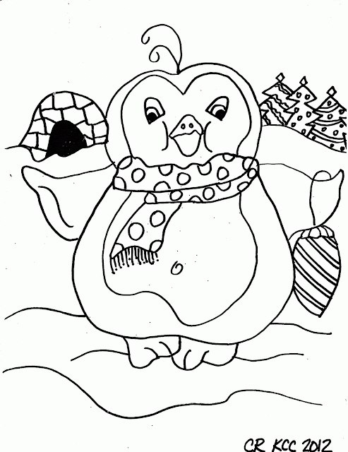 Penguin playing in the Snow coloring page