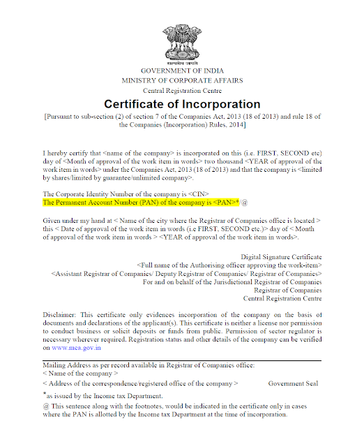 format of certificate of incorporate in form no. inc. 11