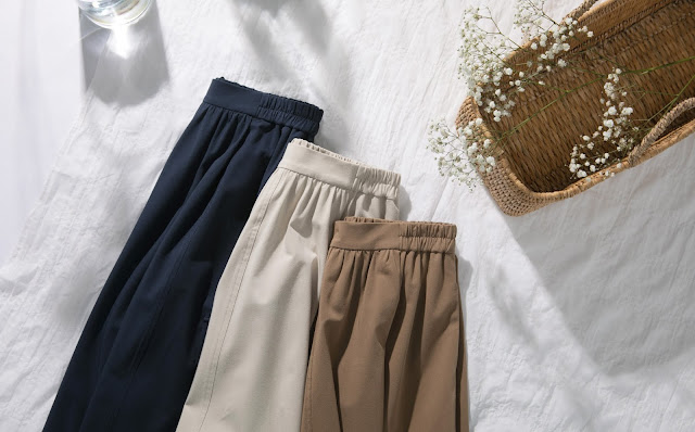 彈力大口袋過膝裙-米白色,卡其色,深藍色