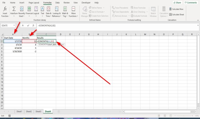 วิธีใช้ฟังก์ชัน EOMONTH ใน Excel